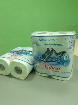 Бумажные полотенца «Natura плюс» двухслойные, белые (2шт/уп, 100% целлюлоза, 75лист/рул)